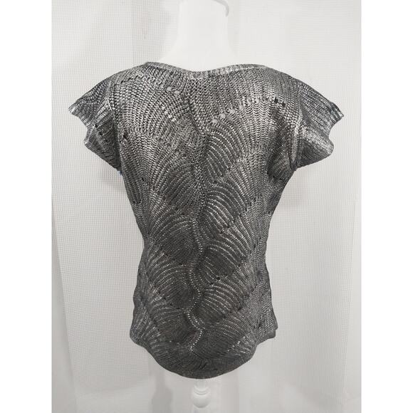 NWOT! WORTHINGTON! SILVER BRUSH PAINTED SHORT SLEEVE BLACK SWEATER/TOP! SZ L - Picture 5 of 8